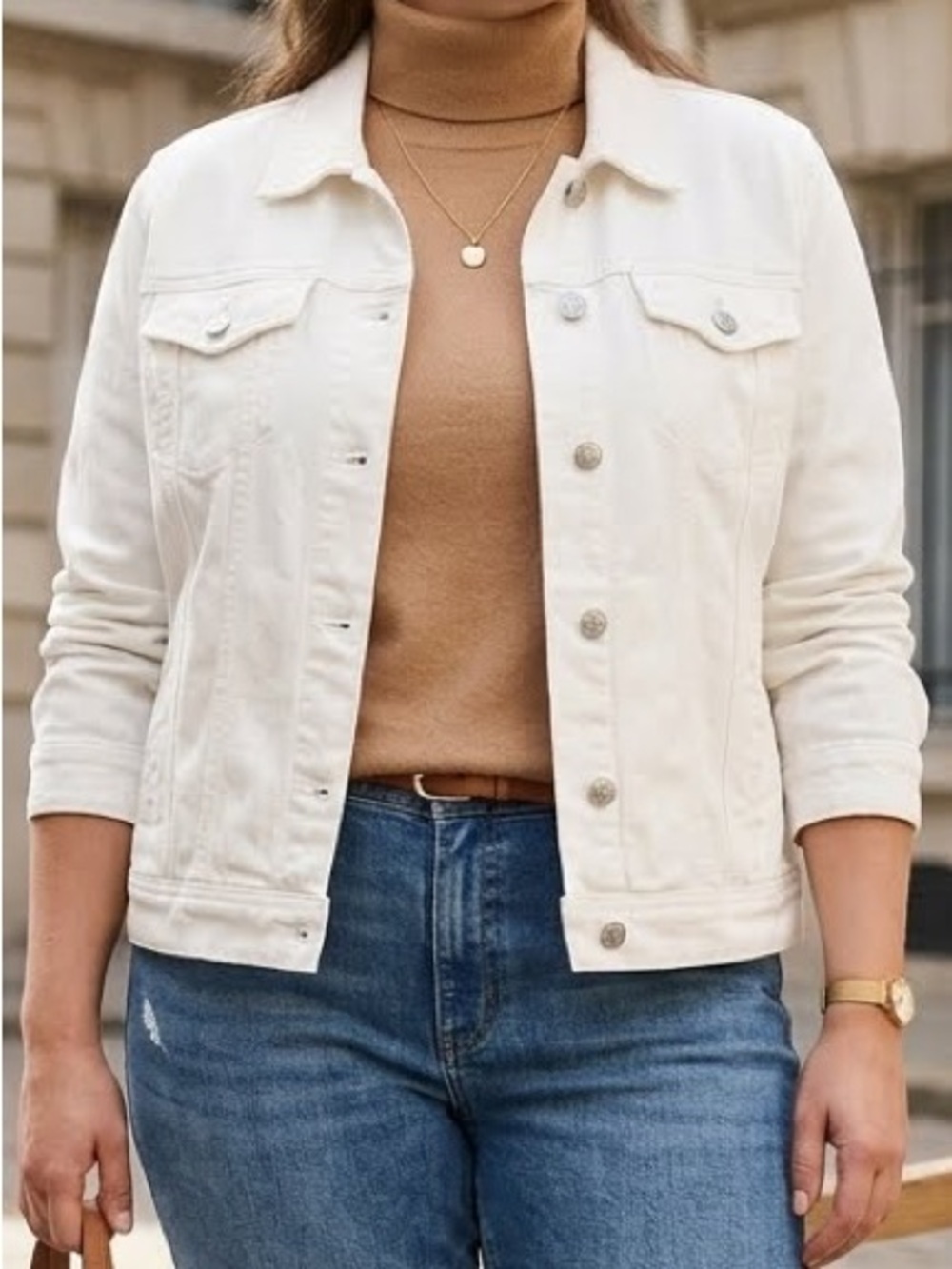 Old Navy White Denim Jean Jacket Buttoned Classic Trucker XL Minimalist Crisp